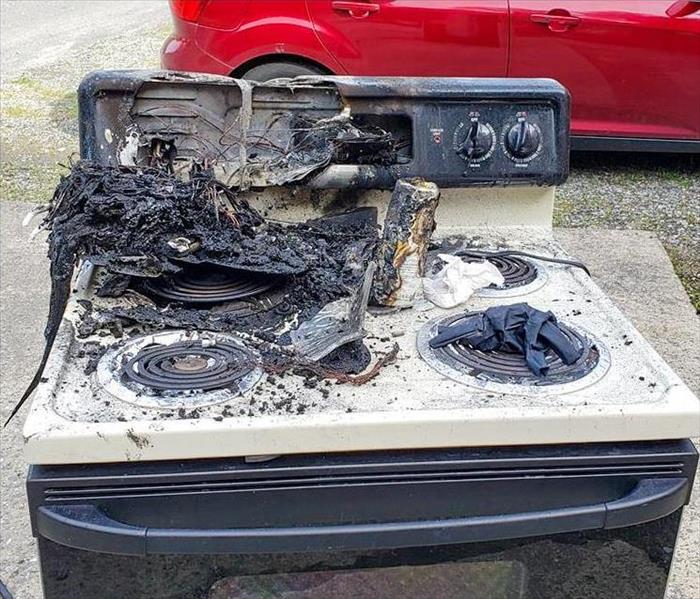 A kitchen stove after starting a house fire in Lake Lure